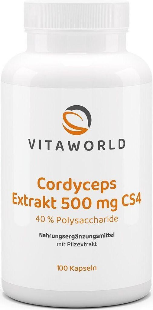 Vitaworld Cordyceps Extrakt 500 mg CS4 | 100 Kapseln | 40% Polysaccharide | Chinesischer Raupenpilz | vegan