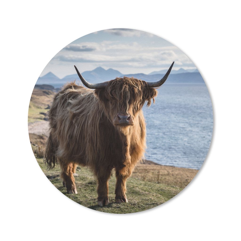 MuchoWow Mauspad Mousepad Schottische Highlander - Bergen - Meer 50x50 cm - Mousepads - Maus Mat - Pad - Mausunterlage - Vinyl