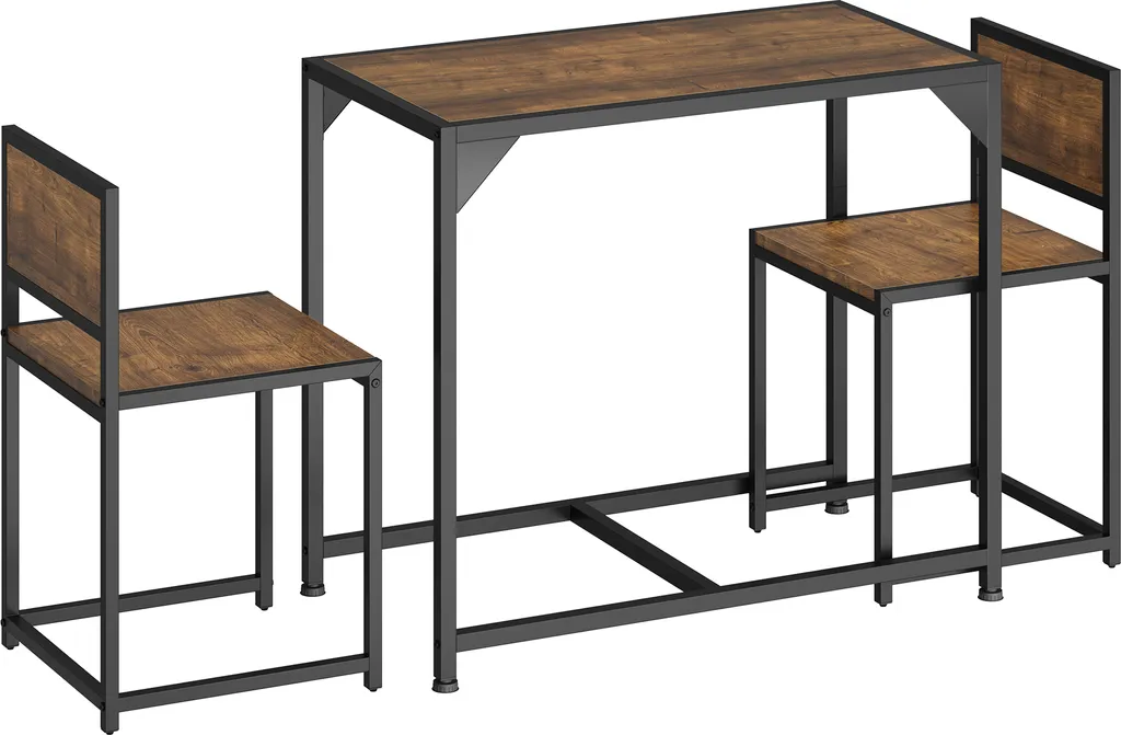 Ensemble MILTON Table et 2 Chaises Bois Foncé Style Industriel et Vintage