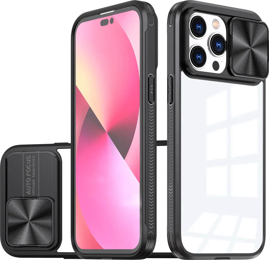 Custodia Per IPhone 13 Pro Con Copriobiettivo Scorrevole – Antiurto, Con Supporto E Piastra Magnetica, Rossa