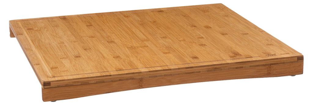 A wooden cutting board on a white background.