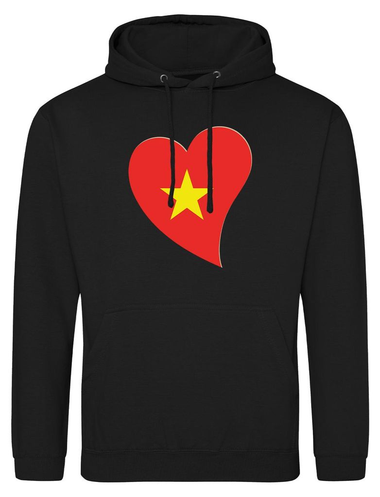 Huuraa Uni Hoodie Vietnam Flagge Herz S Deep Black Vegan Sweatshirt Geschenkidee