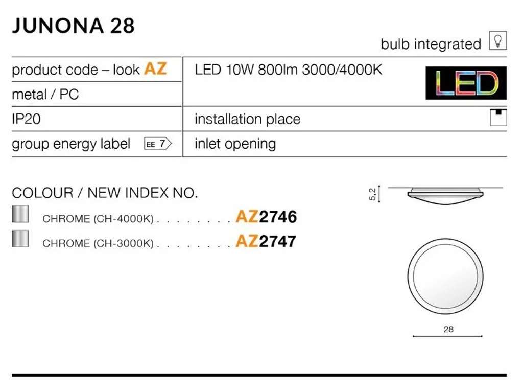 Lampada Soffitto Azzardo Junona 28 10W AZ2747 | LED 800Lm 3000K - 4