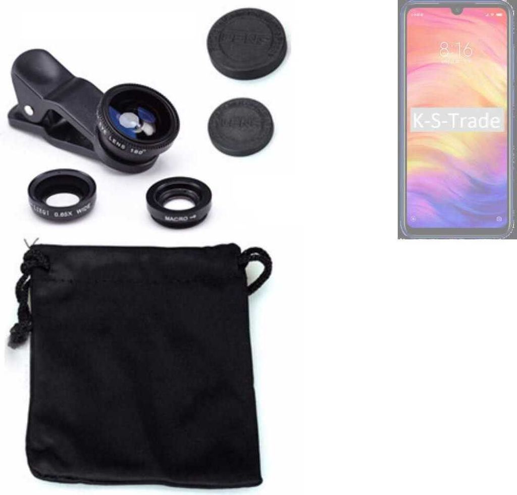 K-S-Trade Smartphone Kamera Linsen Set Kompatibel mit Xiaomi Redmi Note 7 Pro 3in1 Clip-On Kamera Adapter Macro Weitwinkel FishEye Fischauge Objektiv