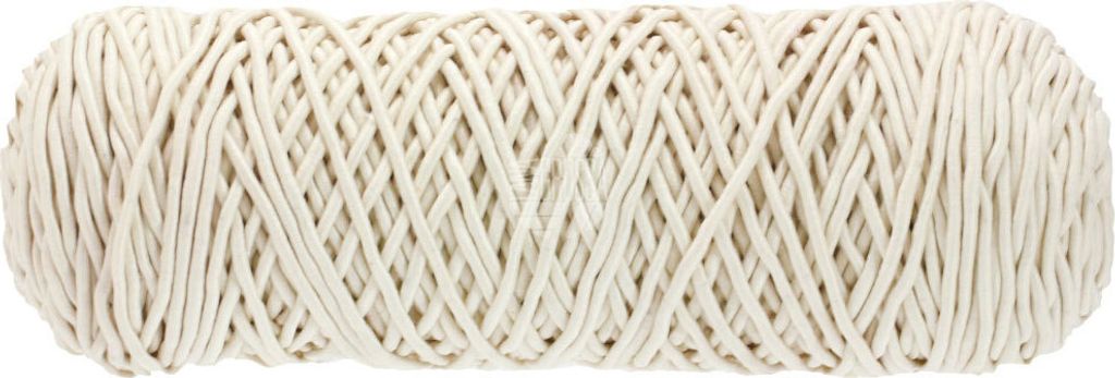 A roll of cream-colored yarn.