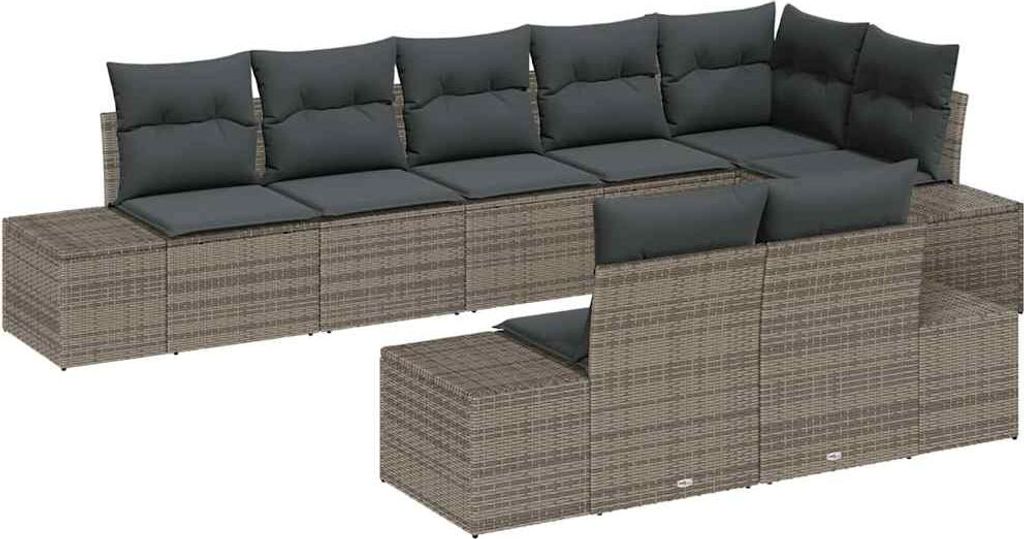 vidaXL Gartensofa-set mit Speicher 8 pcs Grau Poly Rattan