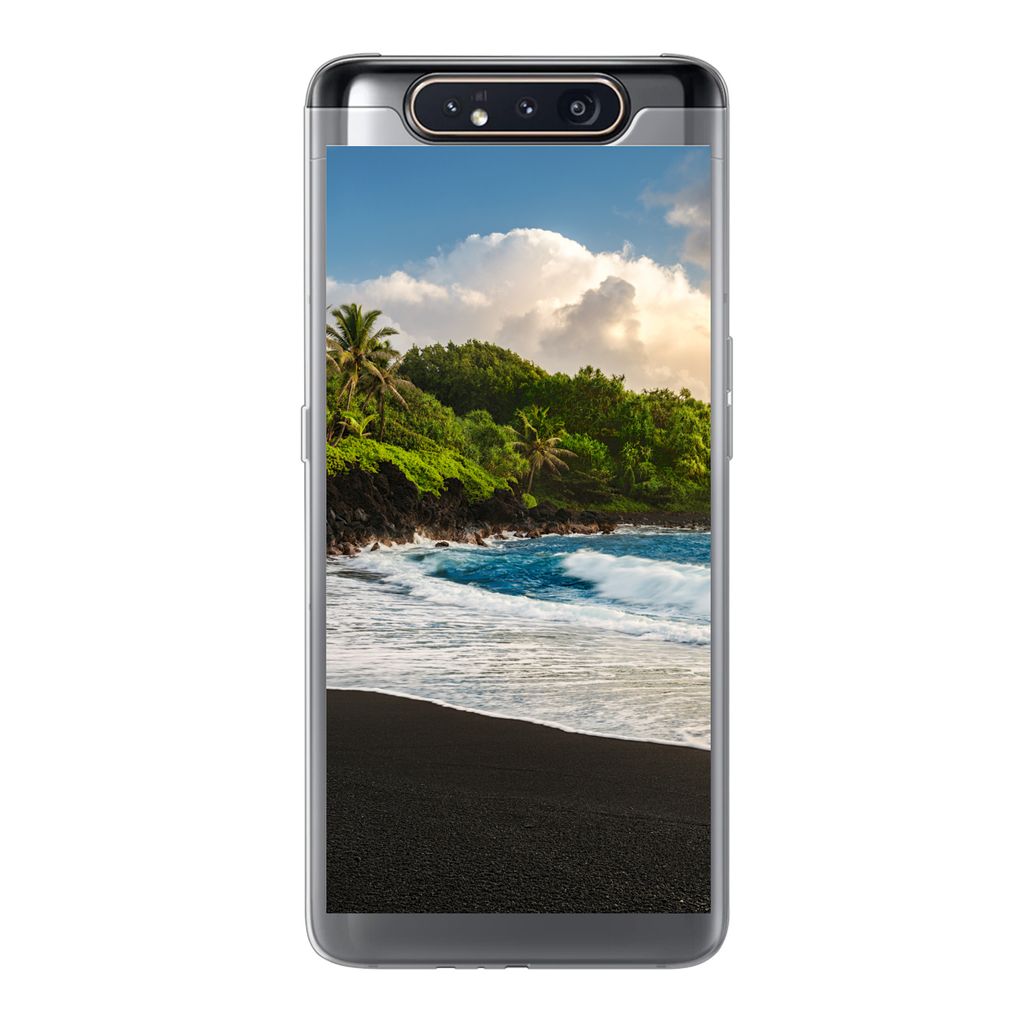 MuchoWow Handyhülle Schutzhülle Hülle für Samsung Galaxy A80 Ein schwarzer Sandstrand auf Hawaii Silikon Softcase Handy Hülle - Schutzdeckel