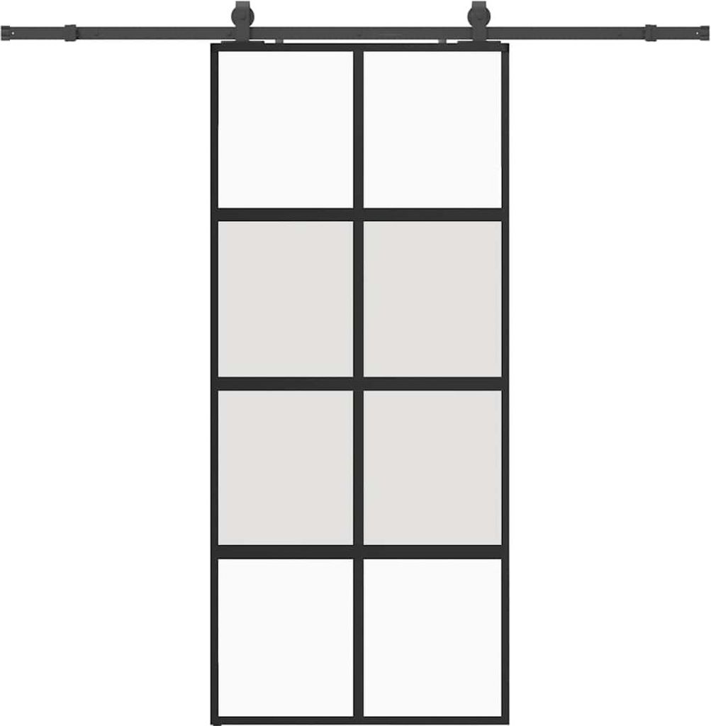 vidaXL Drzwi przesuwne z okuciem czarne 90x205 cm szkło Zdjęcie produktu 