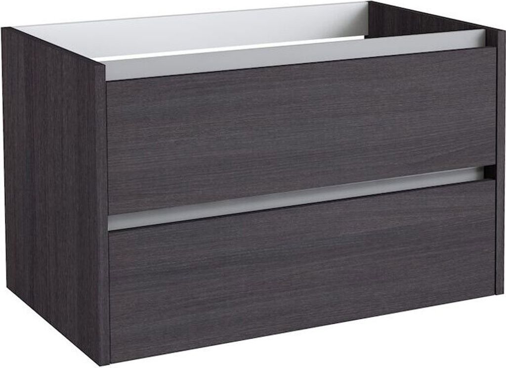 Waschtischunterschrank Kolkata 10 mit Siphonausschnitt, Farbe: Eiche Schwarz – 50 x 80 x 46 cm (H x B x T)