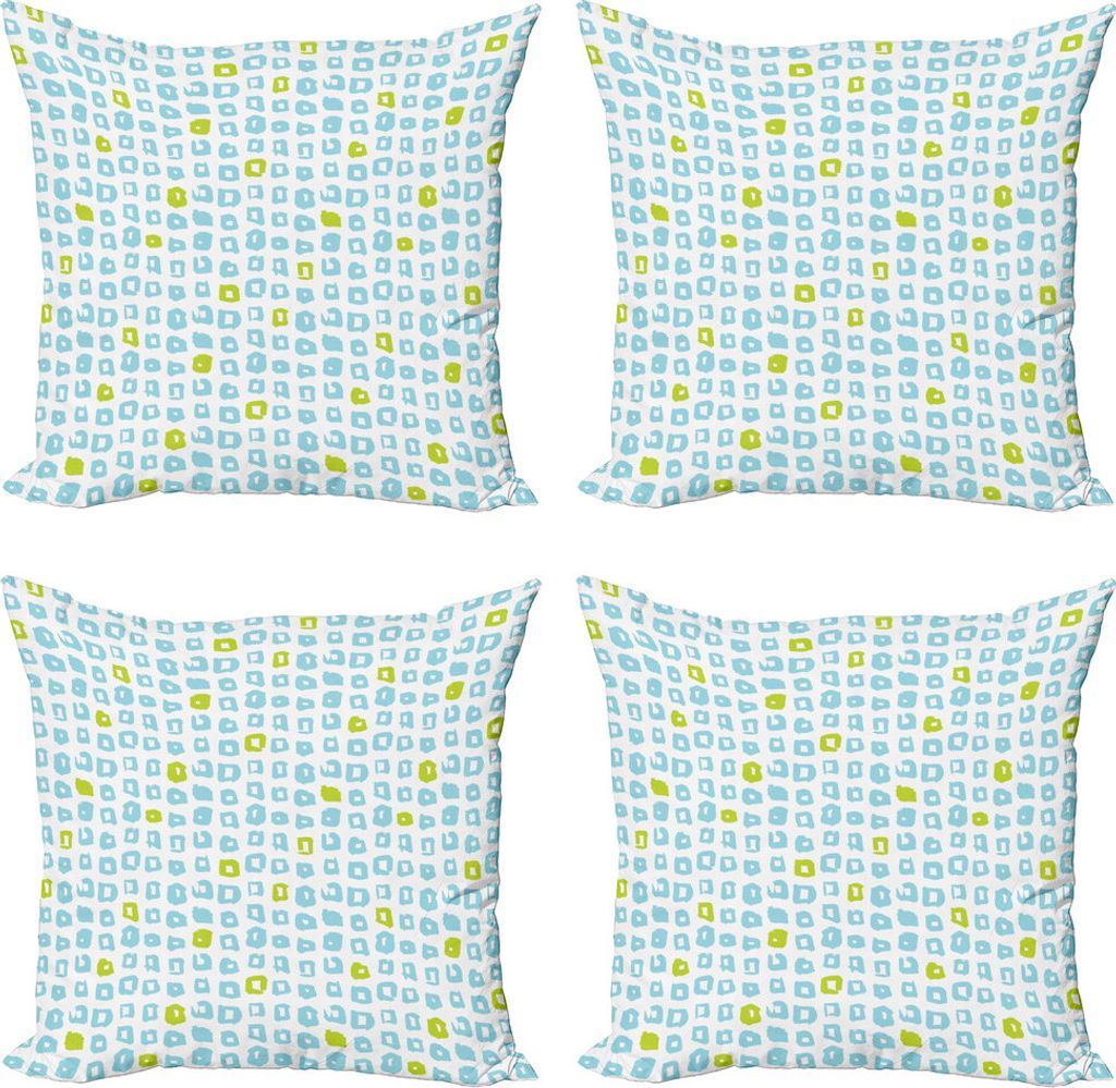 ABAKUHAUS Geometrisch Kissenbezug Set (4 Stück), Pinsel Marks Memphis Stil, Moderner Doppelseitiger Digitaldruck, 60 cm x 60 cm, Hellblau und Grün