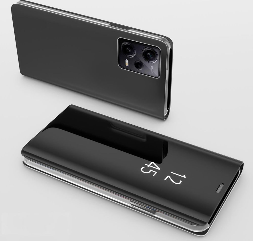 Handy Hülle für Xiaomi Redmi Note 12 Pro 5G Clear View Hülle Klapp Flip Hülle Bumper Cover Spiegel Mirror, Farbe: Schwarz