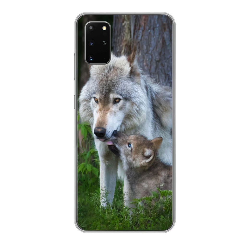 MuchoWow Handyhülle Schutzhülle Hülle für Samsung Galaxy S20 Plus Wolf - Moos - Wald - Welpe Silikon Softcase Handy Hülle - Hartschale