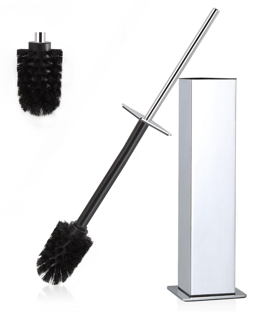 Freistehende WC-Bürste aus Metall, silberfarben verchromt. WC-Bürste mit 2 Bürstenköpfen. Lange WC-Bürsten für die gründliche Reinigung des ...