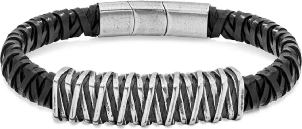Bracelet Police PEJGB2112302 en cuir noir et acier pour un look rock