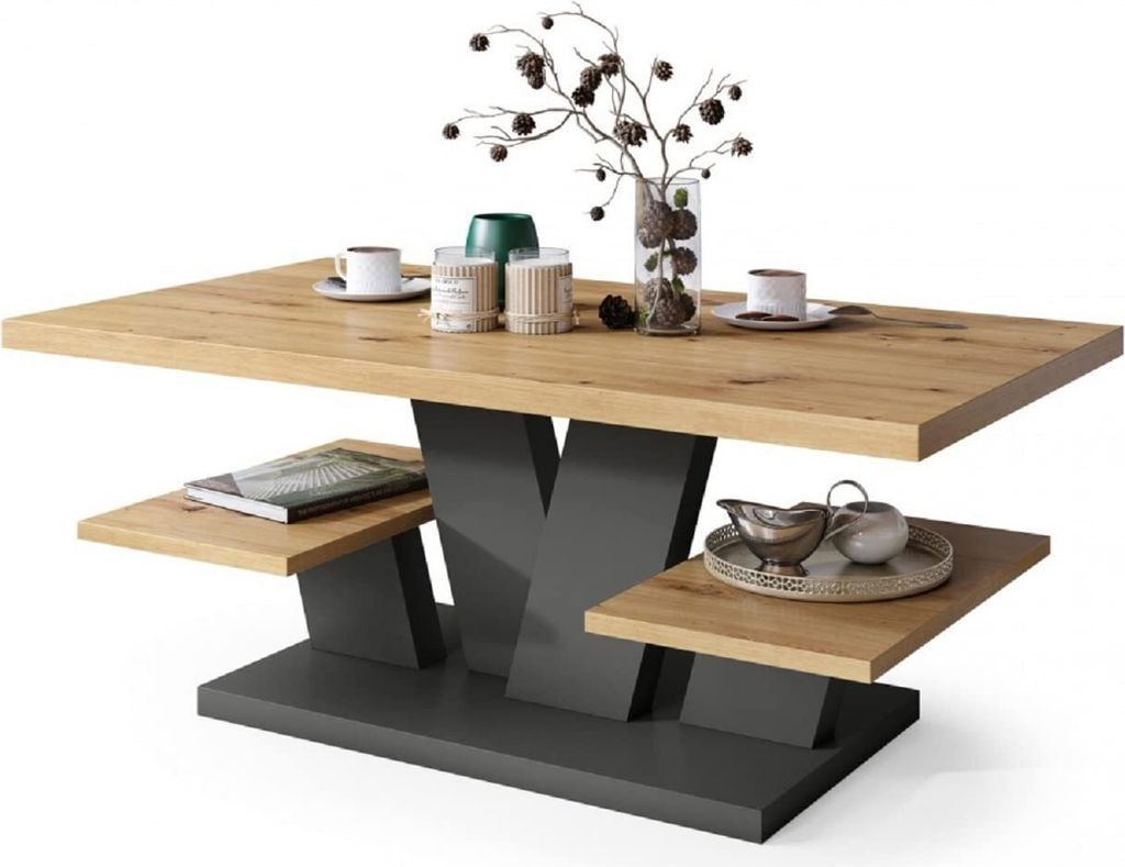 All4All Couchtisch Valerio , Wohnzimmertisch , Kaffeetisch , Tisch mit Ablagen , Esszimmertisch , Coffee Table , 110x60cm , Artisan+ Antracyt