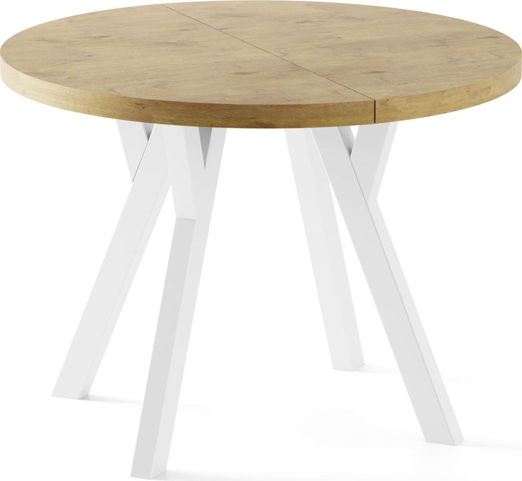 Esstisch Rund Groß XXL Ausziehbar im Loft-Stil – 100 bis 250 cm – Extra Lang Ausziehtisch mit Weißen Holzbeinen, Industrieller Tisch für 5-1...