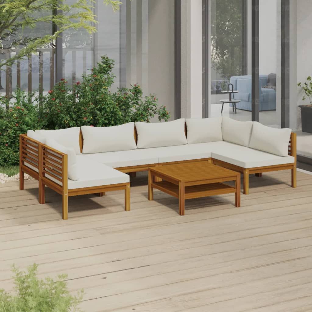 Cloris Designermöbel 7-tlg. Garten-Lounge-Set mit Creme Kissen Massivholz Akazie 2024 Neu