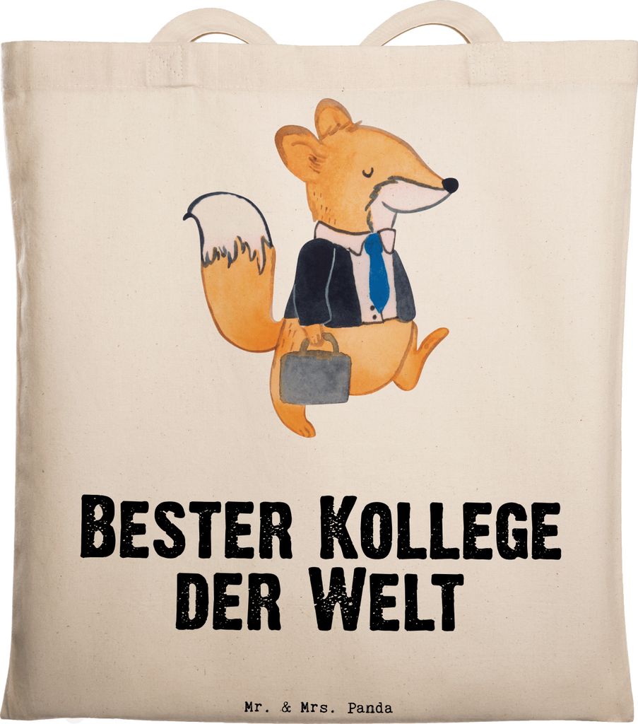 Mr. & Mrs. Panda Schultasche Fuchs Bester Kollege der Welt - Transparent - Geschenk, Büro, Ruhestand, Uni Tasche, Geschenkidee, Tote Bag, Jutebeut...