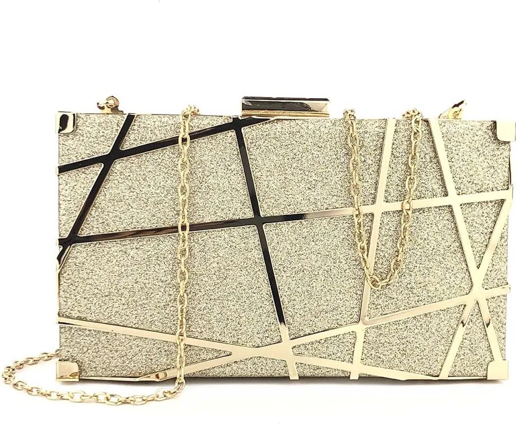 Sac de cérémonie doré pour mariage et gala, embrayage rigide métal 7,5"