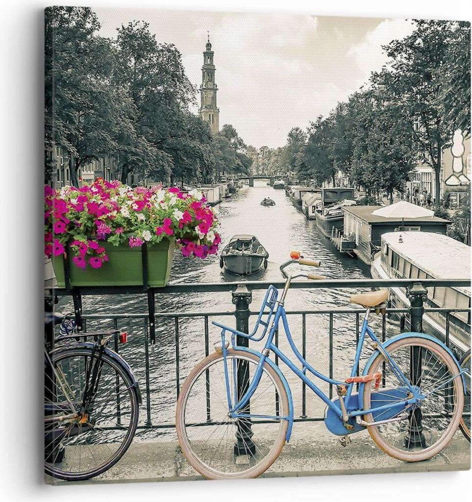 Bild auf Leinwand - Leinwandbild - Einteilig - Amsterdam Fahrräder Brücke - 30x30cm - Wand Bild - Wanddeko - Wandbilder - Leinwanddruck - Bilder ...