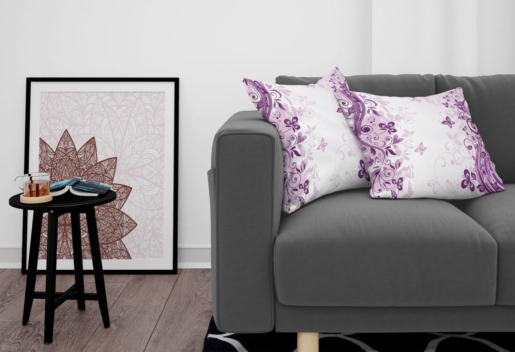ABAKUHAUS Schmetterling Kissenbezug Set (2Stück), Illustration Von Feenhaften Schmetterlingen Mit Variirenden Blumenmuster Kunst, 60x60cm, Violett