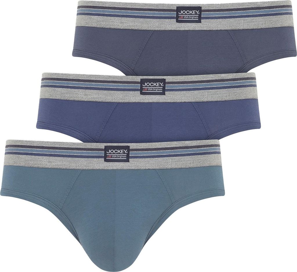 Jockey Herren Slips, 3er Pack - Baumwolle Stretch Brief, Unterwäsche, Logobund Blau L