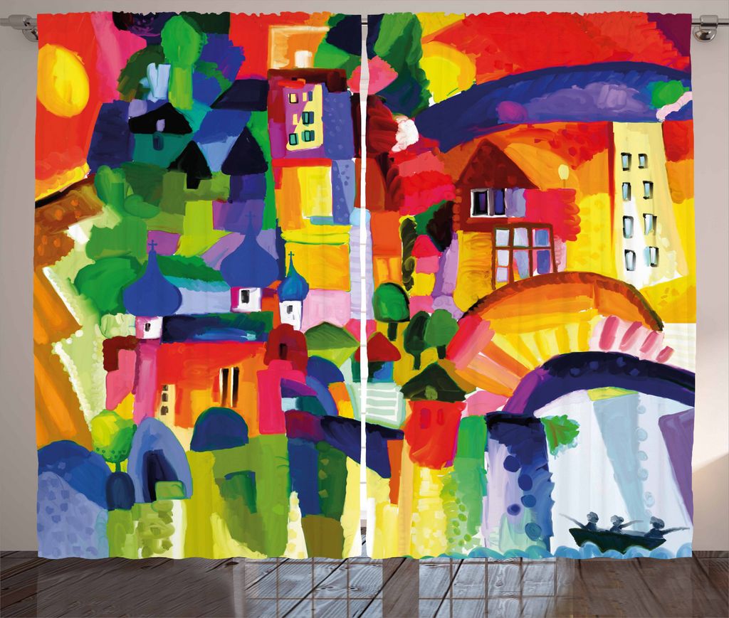 ABAKUHAUS Kunst Rustikaler Vorhang, Moderne lebendige Gebäude, Wohnzimmer Universalband Gardinen mit Schlaufen und Haken, 280 x 225 cm, Mehrfarbig