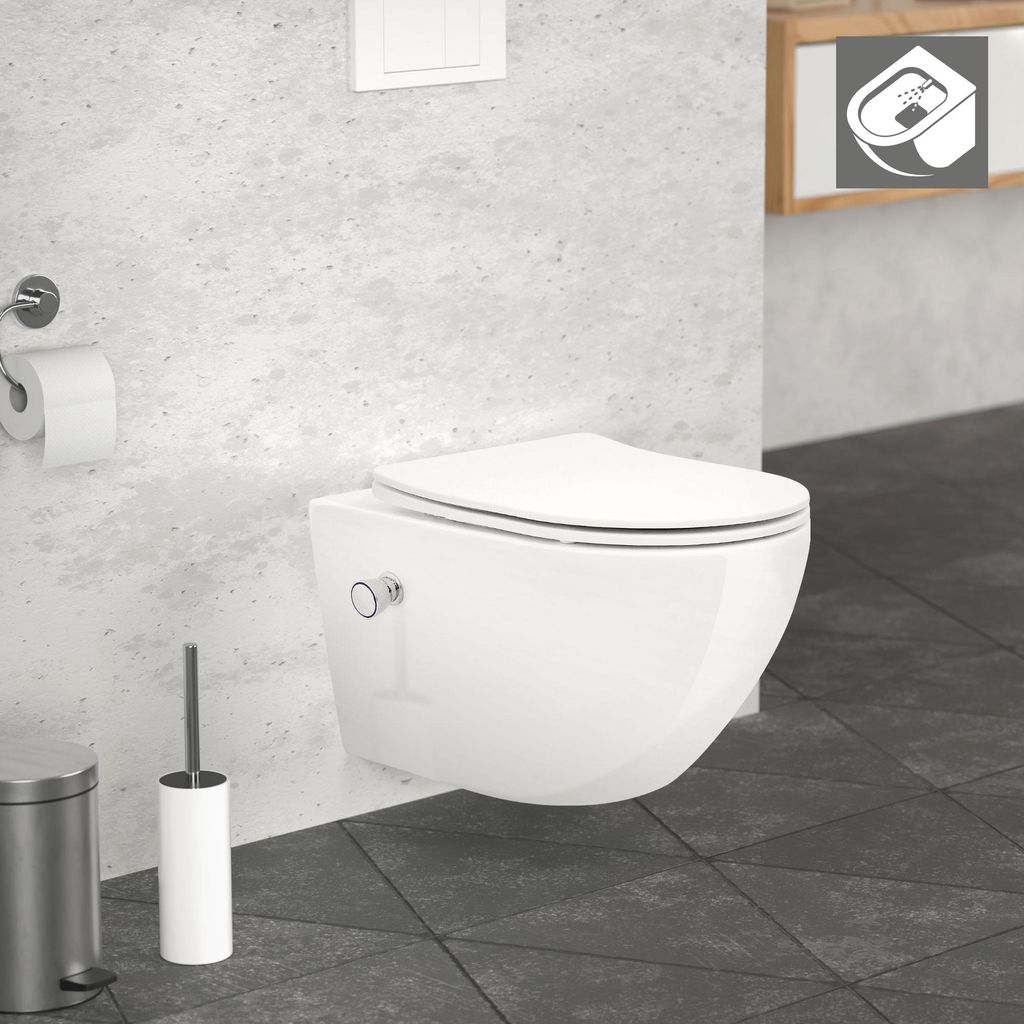 LuxeBath bezrantowa toaleta wisząca, długa 54 cm, biała, Zdjęcie produktu 
