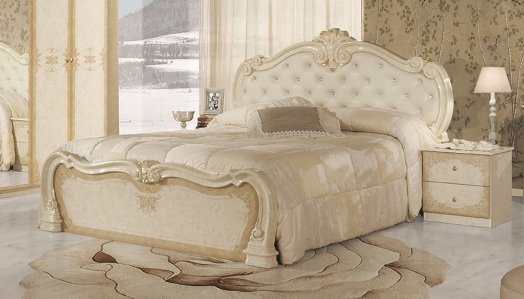 Barocko Doppelbett Tolouse 160x200 cm in Beige Gold Produktbild 