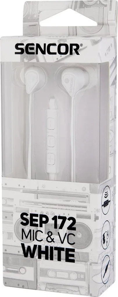 SENCOR SEP 172 VCM WHITE Cuffie intrauricolari con microfono e controllo del volume, 1,2 m, Jack 3,5 mm