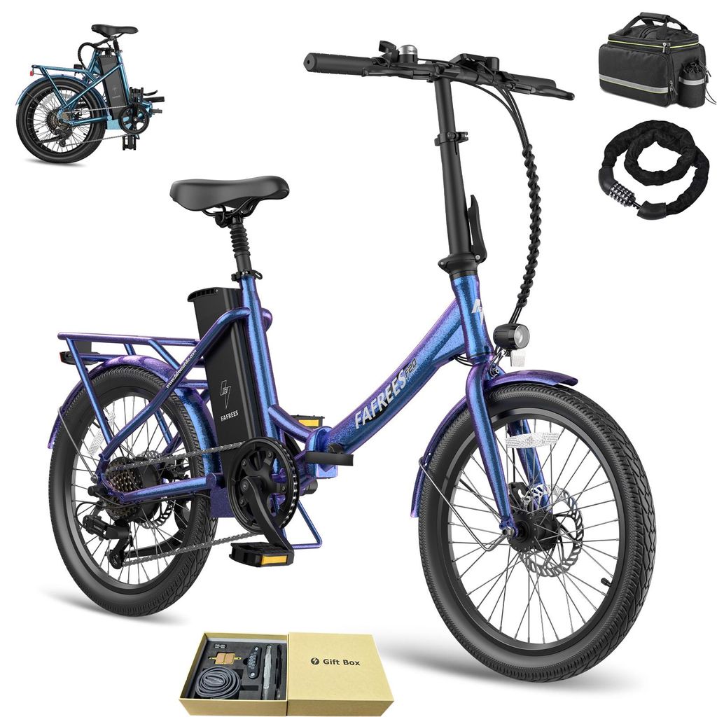 E-Bike klapprad 20" 155 - 195 cm Rostfreie Aluminiumlegierung 36 V 18,2 Ah 655,2 Wh bis zu 150 - 190 km 7 Gang Wasserdicht IPX4, Lila