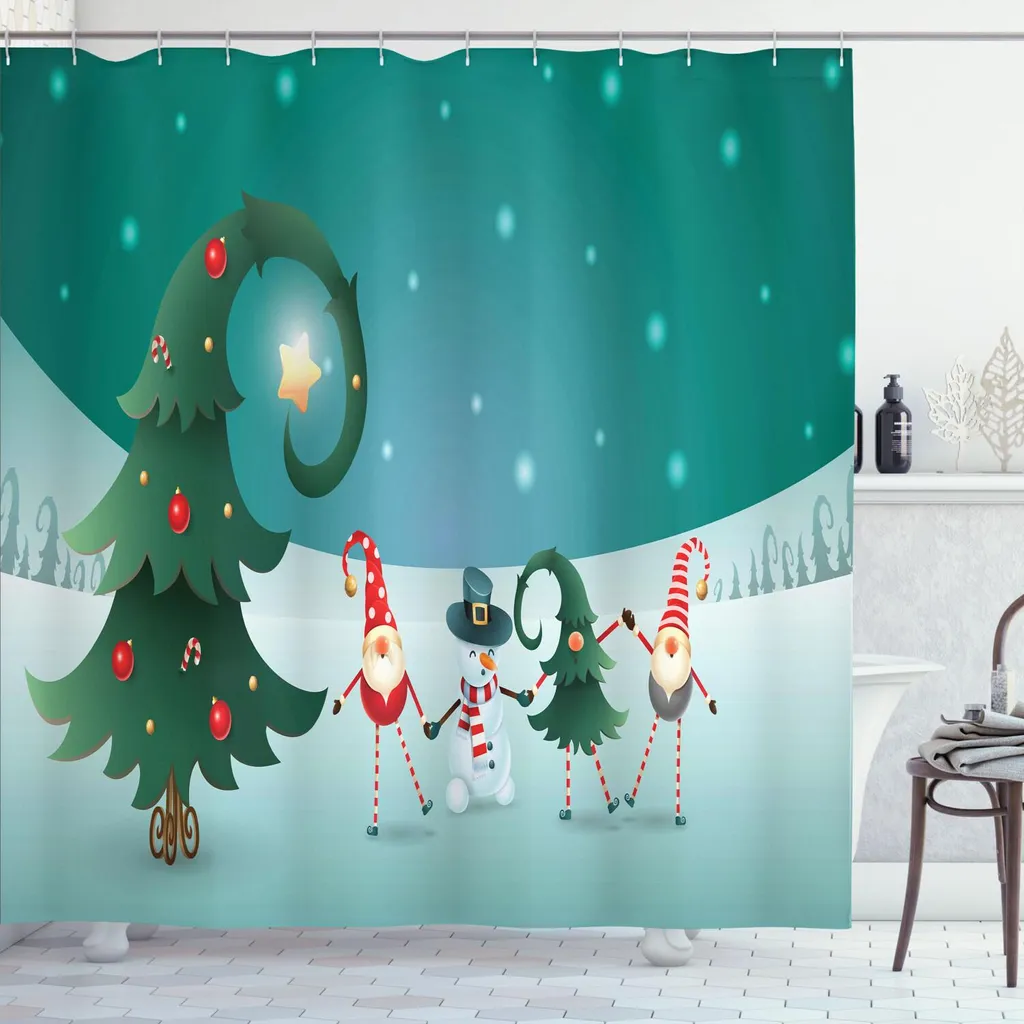 Tenda Doccia Natale Gnomi 175x180 cm | ABAKUHAUS Elf Festivo