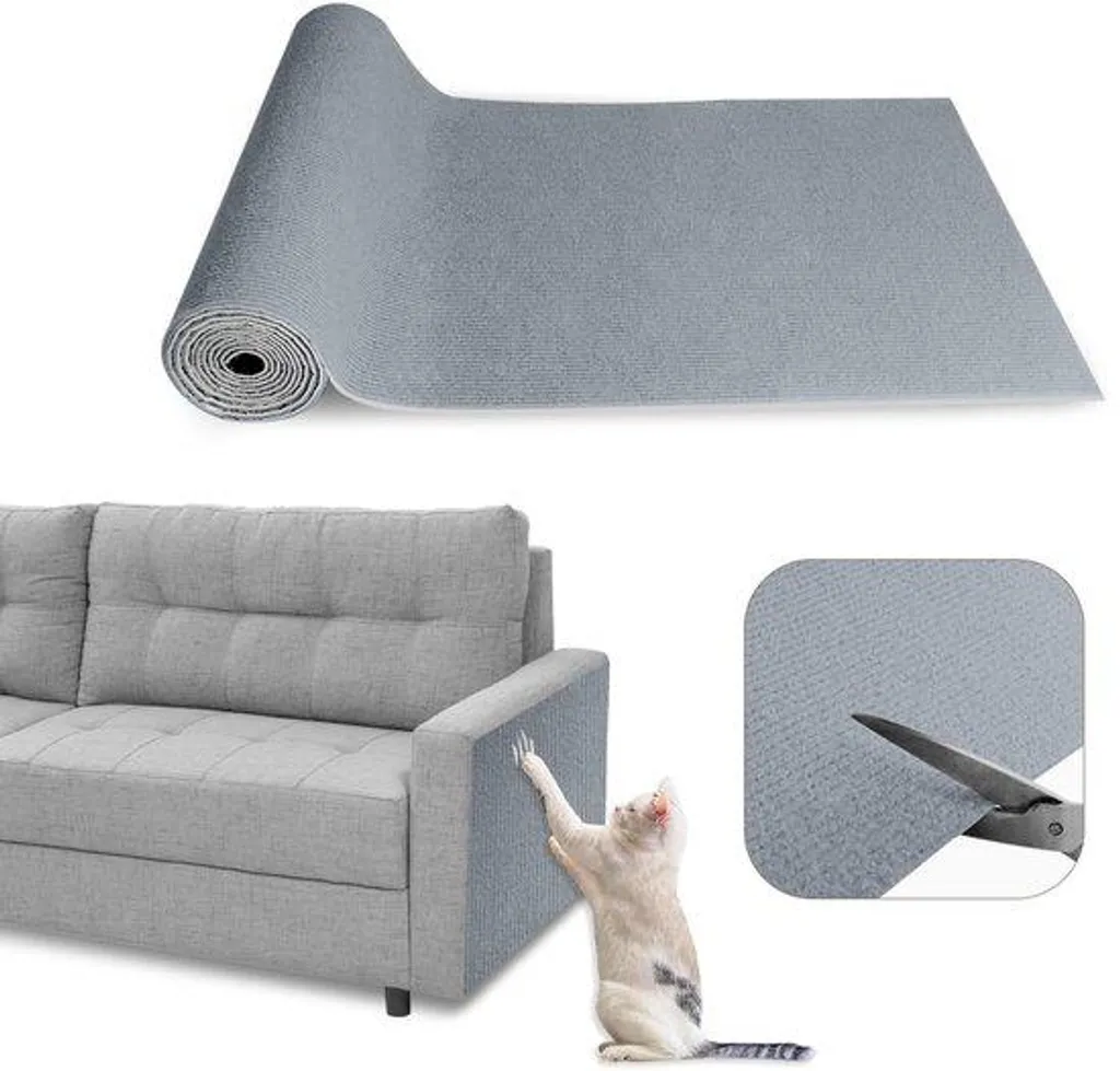 Tapis anti-griffures chat autocollant 40x200 cm gris pour mur et banc