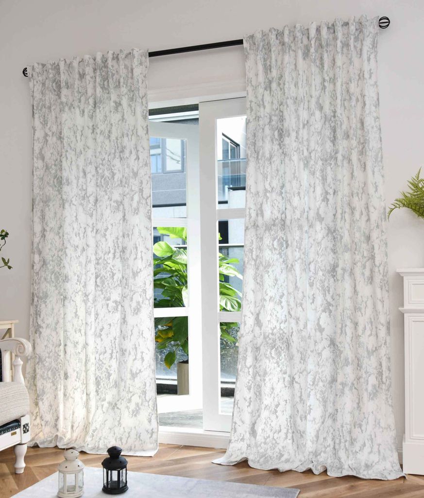 2er Set Vorhänge Samt Damast HxB 245x140 cm Weiß Silber »MILANO STAR« Vorhang mit Foliendruck und Multiband Aufhängung: Königlicher Luxus fü...