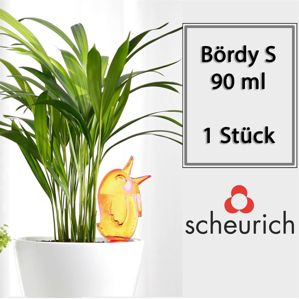 Scheurich Wasserspender Bördy S | 1 x Orange | 90ml Füllmenge | Bewässerungskugel klein mit Ton Fuß | Wasserspender Pflanzen und Blumen Terrako...