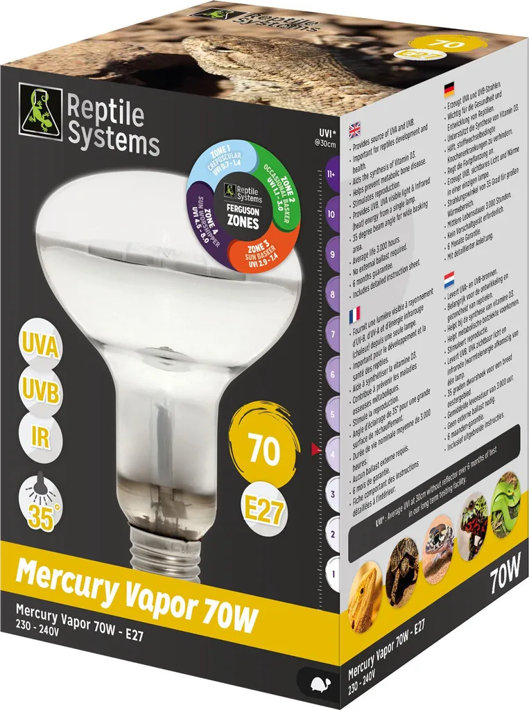 Reptile Systems D3 UV Basking Lamp E27 70W Nano pour Terrarium