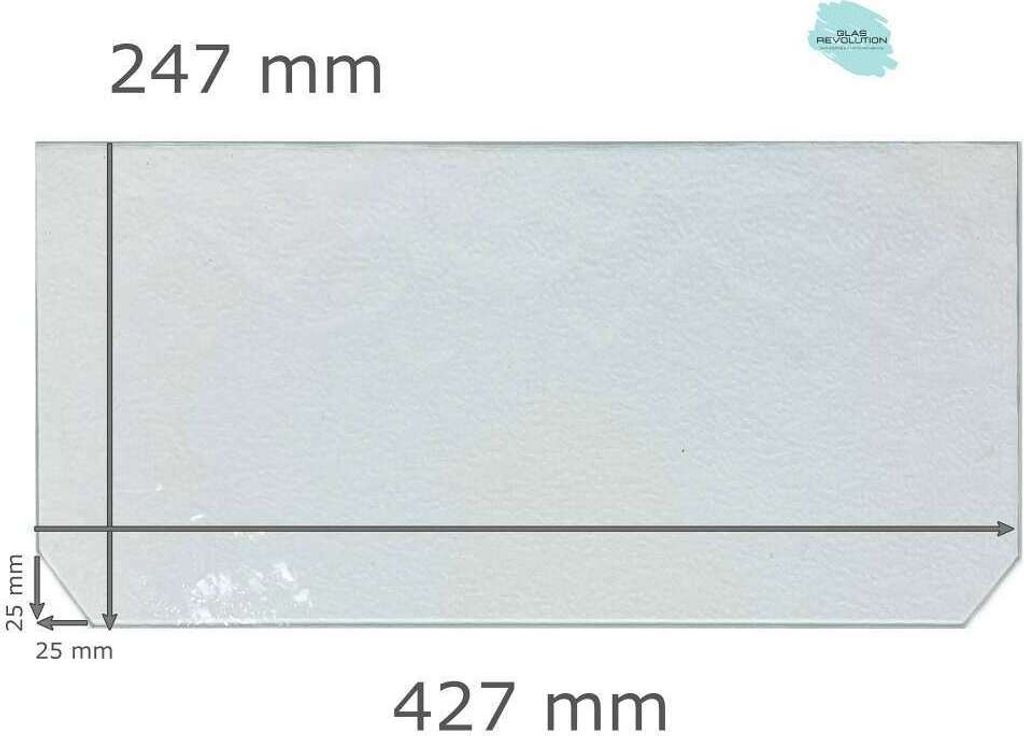 Kühlschrank Einlegeboden - Strukturglas Kathedral 4 mm - 2 abgeschrägte Ecken - 427 mm x 247 mm - (89,96 EUR / qm - Mindestbfl. 0,25 qm - Kantenb...
