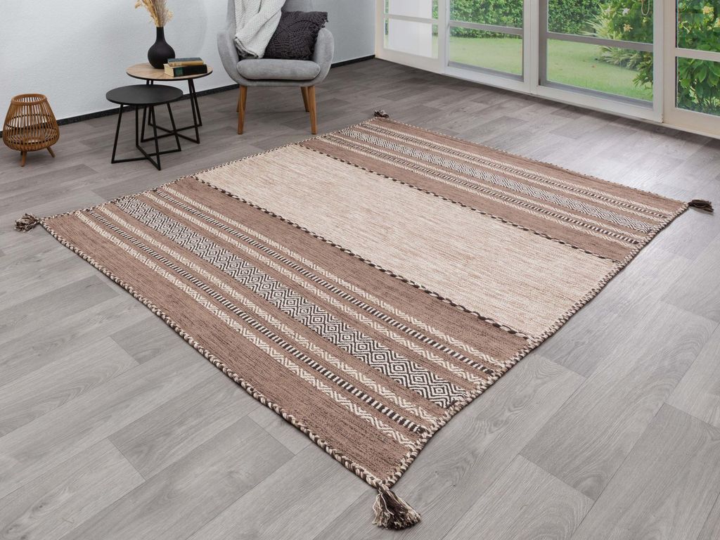 Steffensmeier Handwebteppich Muriani | Baumwolle | Wohnzimmer | Beige, handgewebt, Größe: 70x130 cm