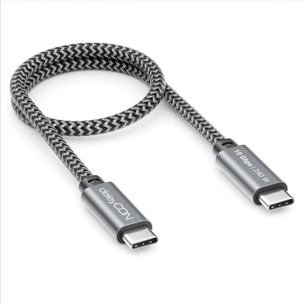 deleyCON 0,30m 240W 10 Gbps USB-C Kabel Kurz (USB 3.2 Gen2) Produktbild 