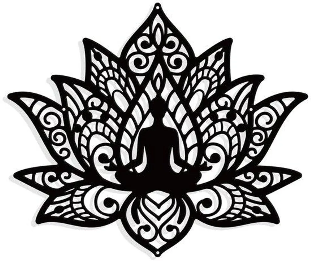 Sculpture Murale Mandala de Yoga en Fer Noir Mat - Design Unique 25cm