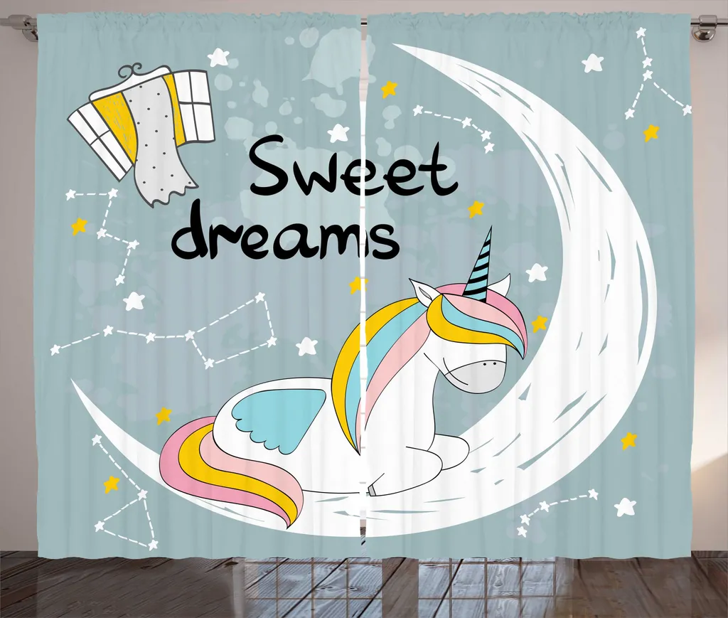 Rideau licorne facile à poser pour décorer une chambre sombre 280x225 cm