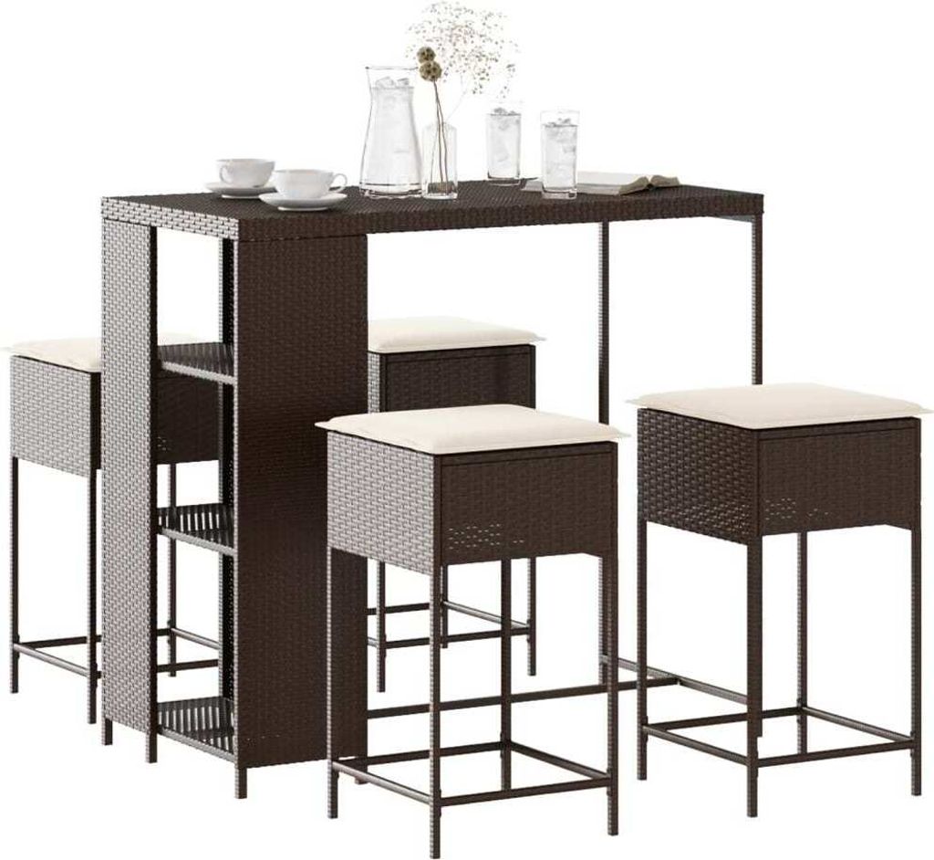 Maison Exclusive - 5-tlg. Gartenbar-Set mit Kissen Braun Poly Rattan