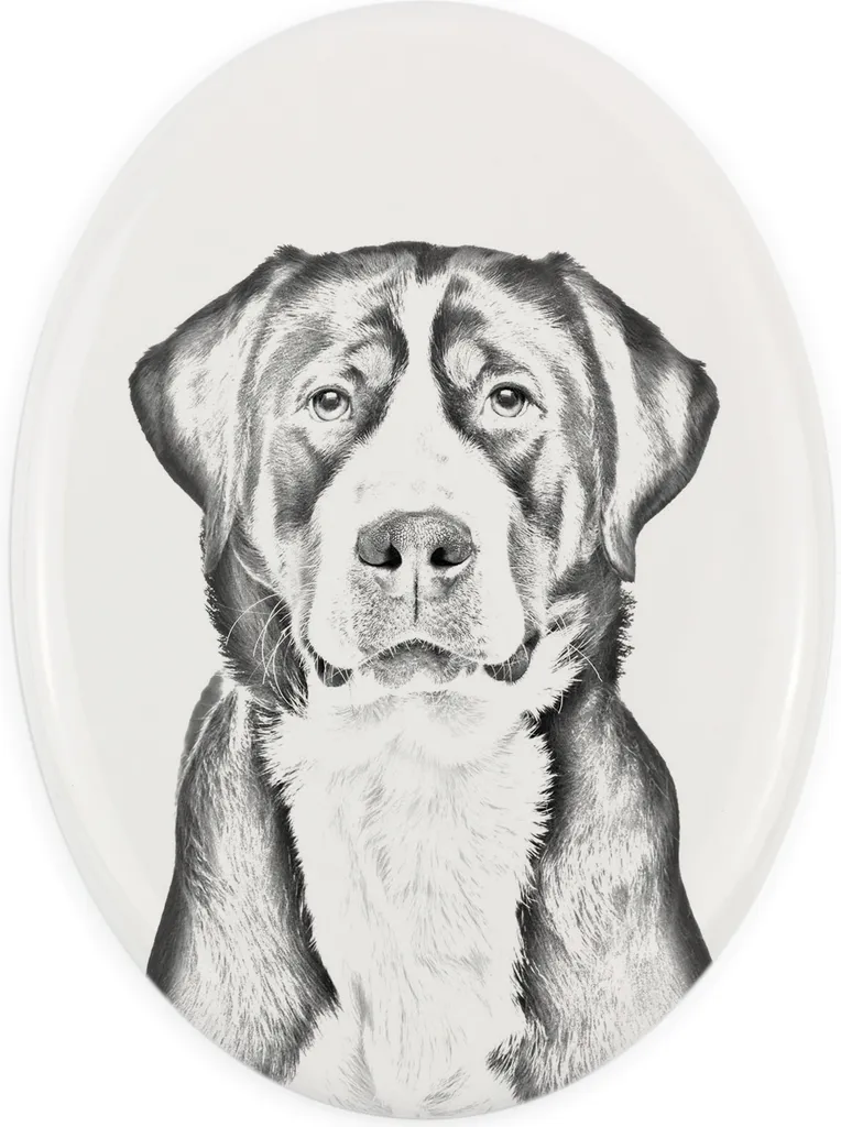 Lapide Cane Pastore Svizzero Art-Dog - Targa Ovale Stampa Ceramica