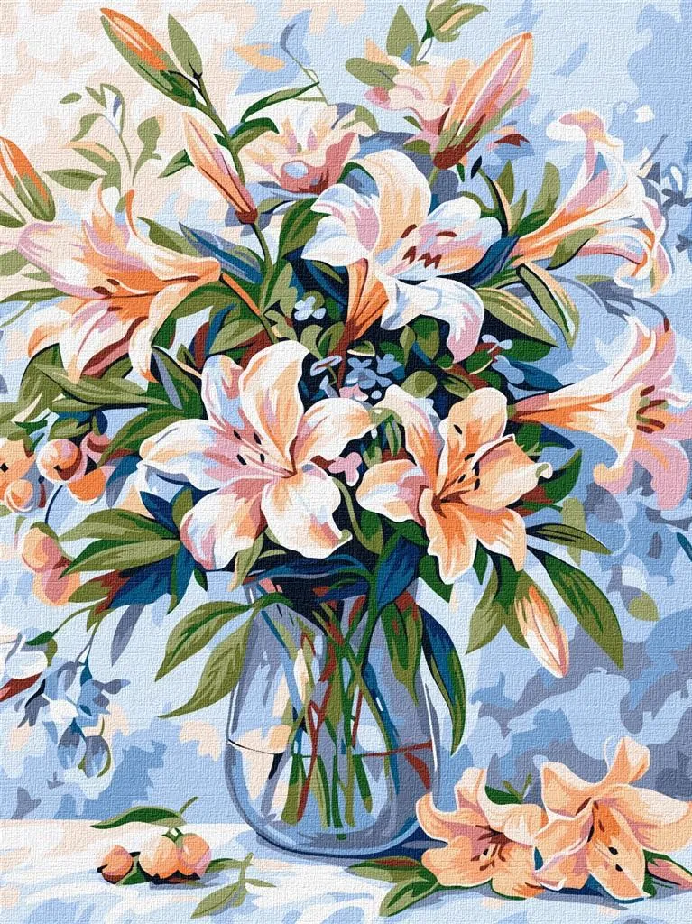 Coffret peinture par numéros adulte, motif fleurs 30x40cm - Poème