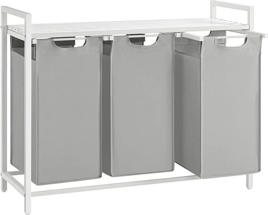 Panier à linge tri facile 3 compartiments en Oxford gris 3 x 38 litres