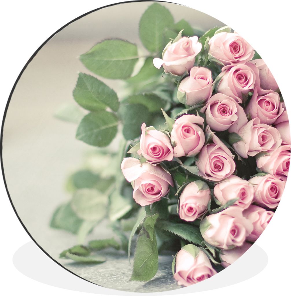 MuchoWow Aluminium Wandkreis Ein großes Buch mit rosa Rosen liegt auf einem Tisch. Ø 60 cm Wanddeko Modern Wohnzimmer - Wand Kreis - Wandbild -...