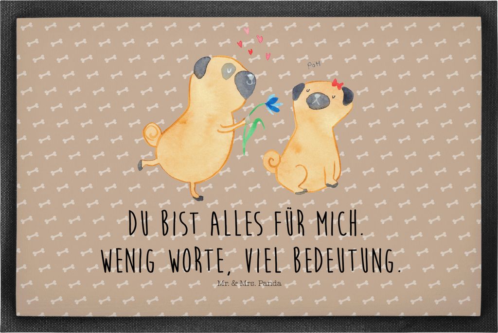 Mr. & Mrs. Panda fußmatte Mops Verliebt 50 x 75 cm - Hundeglück - Geschenk, Gummimatte, Sprüche, Hund, Schmutzfangmatte, Knuffig, Liebe, Schmutz...