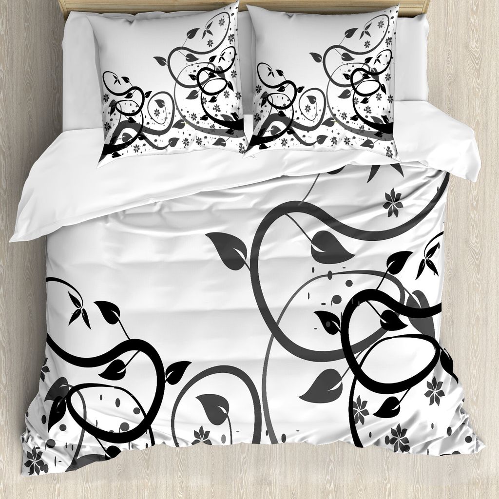 ABAKUHAUS Wein Bettbezug Set für Einzelbetten, Grau-Töne Abstrakt Blätter, Milbensicher Allergiker geeignet mit Kissenbezug, 155 cm x 220 cm - 8...