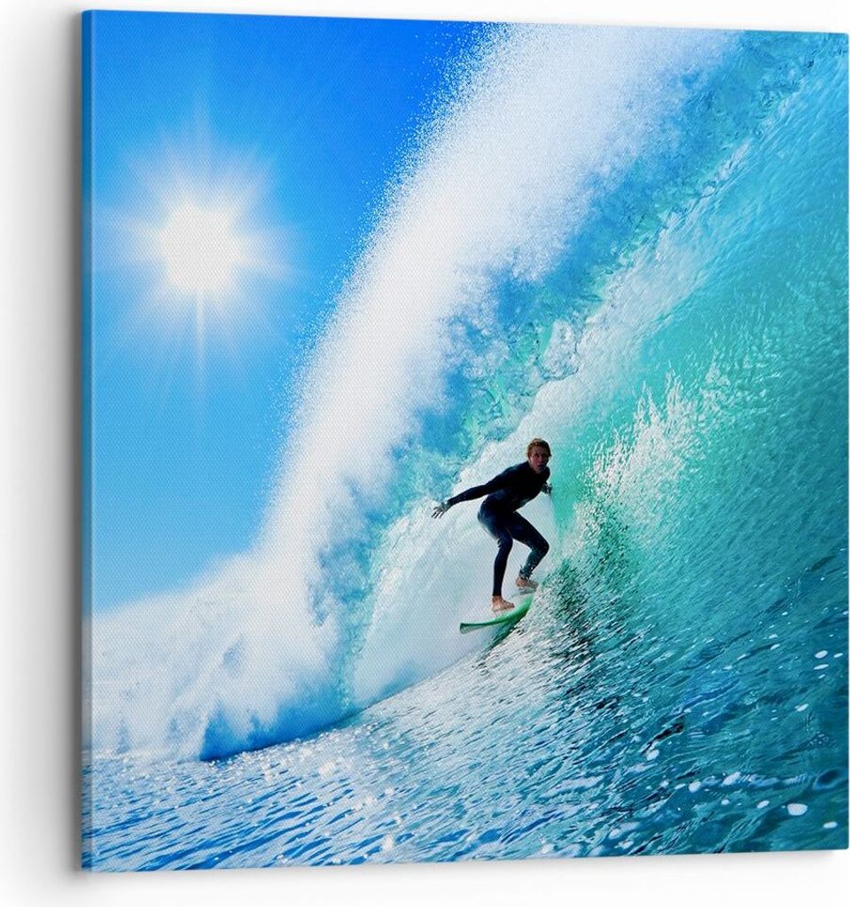 Bild auf Leinwand - Leinwandbild - Windsurfing strand ozean spaß - 70x70cm - Wand Bild - Wanddeko - Leinwanddruck - Bilder - Kunstdruck - Wanddeko...