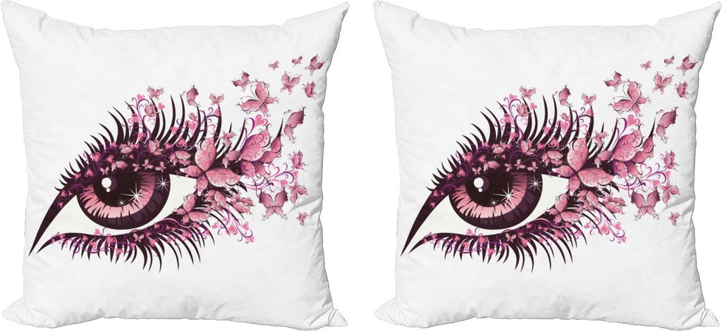 ABAKUHAUS Schmetterlinge Kissenbezug Set (2Stück), Fairy Frau Wimpern, doppelseitiges Digitaldruckdekor mit Reißverschluss, 50 cm, Pale Pink Lila